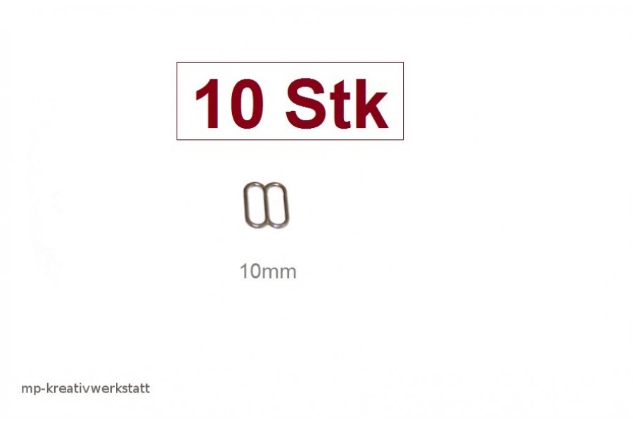 10 Stk Packung BH-Träger-Versteller 10mm Metall silberfarben
